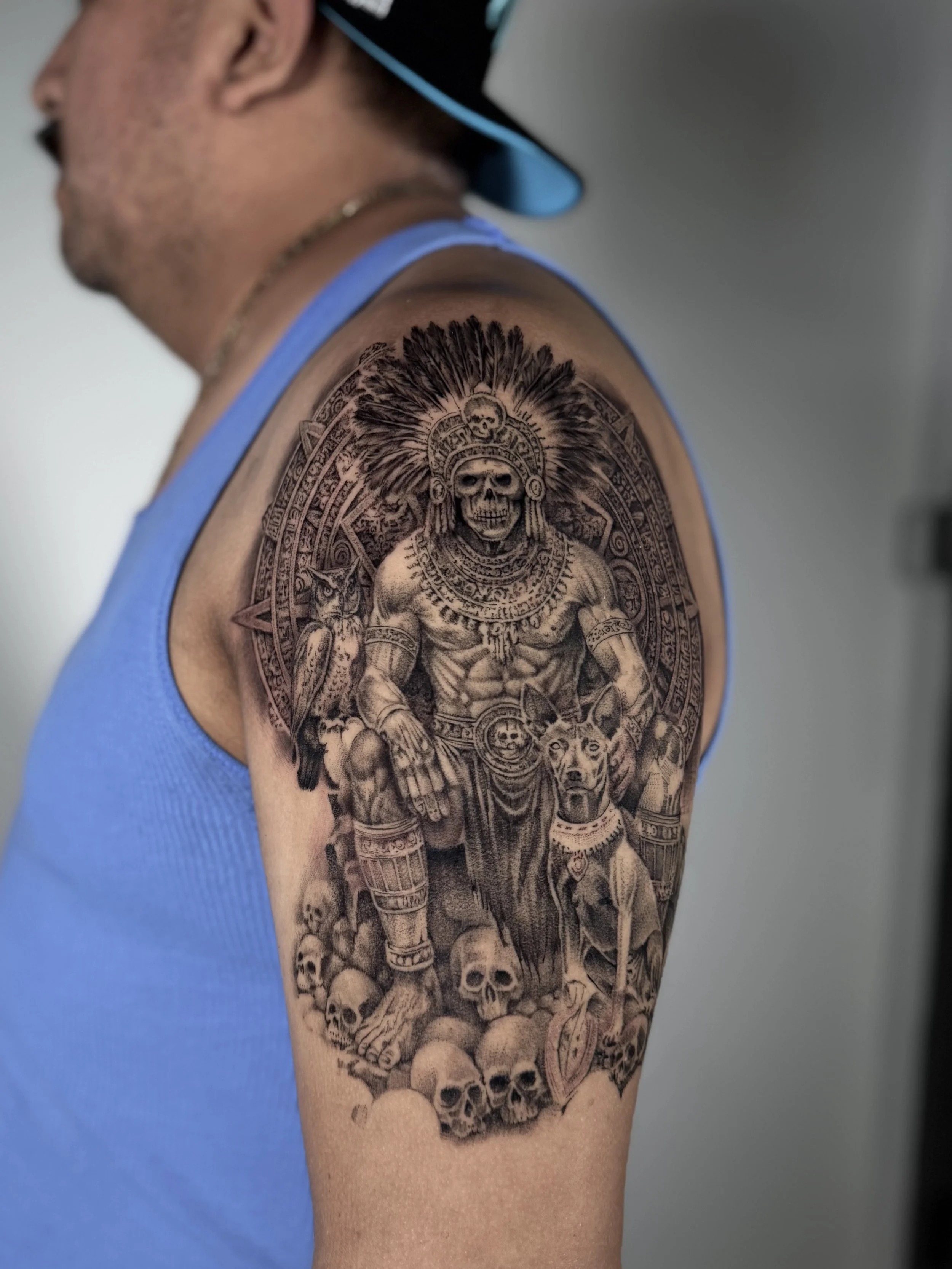 Aztec warrior black and grey tattoo