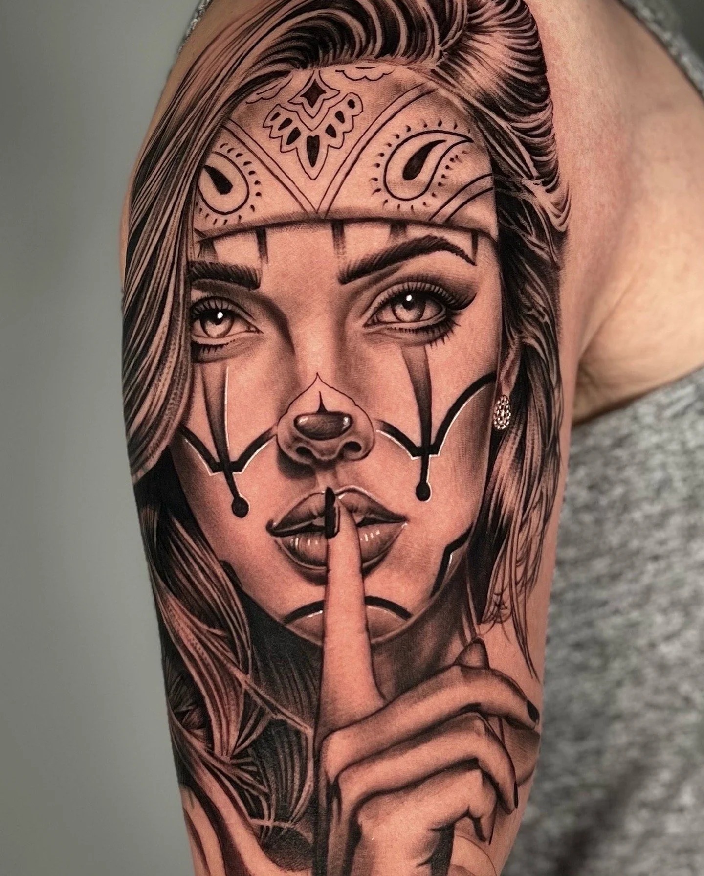 Chicano style portrait tattoo
