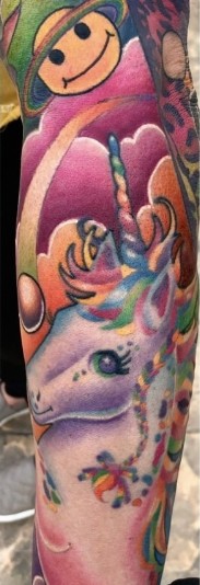 Color cartoon sleeve — unicorn and smiley