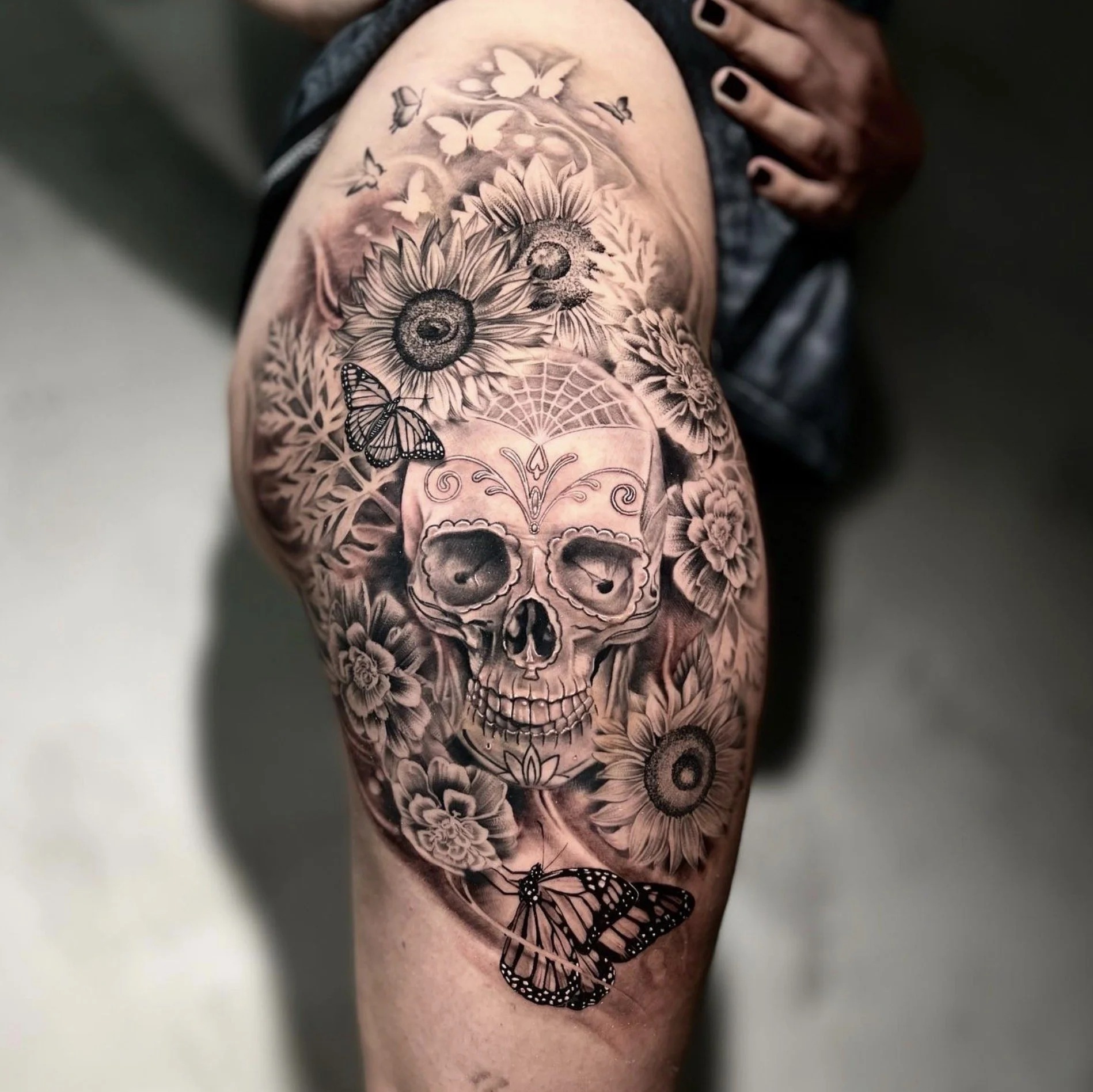 Sugar skull floral tattoo